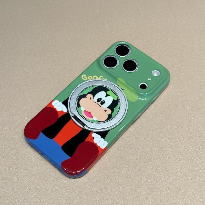 Glossy Cute Disney Cartoon Phone Case with 360° Rotating Magnetic Ring Stand, Donald Duck / Goofy / Pluto / Mickey Mouse Anti-drop Protective Case for iPhone