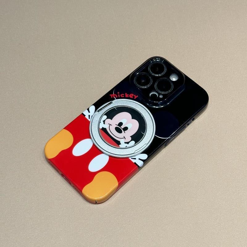 Glossy Cute Disney Cartoon Phone Case with 360° Rotating Magnetic Ring Stand, Donald Duck / Goofy / Pluto / Mickey Mouse Anti-drop Protective Case for iPhone