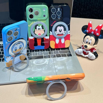 Glossy Cute Disney Cartoon Phone Case with 360° Rotating Magnetic Ring Stand, Donald Duck / Goofy / Pluto / Mickey Mouse Anti-drop Protective Case for iPhone