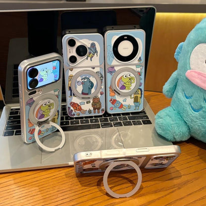 Funny SpongeBob Bubble Fish Character Magsafe Case With 360° Rotatable Ring Stand, Shockproof Protective Phone Cover For iPhone