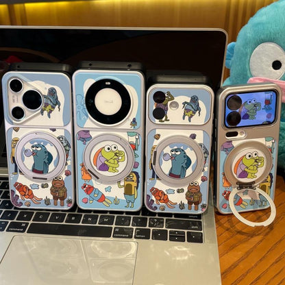 Funny SpongeBob Bubble Fish Character Magsafe Case With 360° Rotatable Ring Stand, Shockproof Protective Phone Cover For iPhone