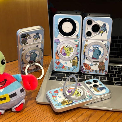 Funny SpongeBob Bubble Fish Character Magsafe Case With 360° Rotatable Ring Stand, Shockproof Protective Phone Cover For iPhone