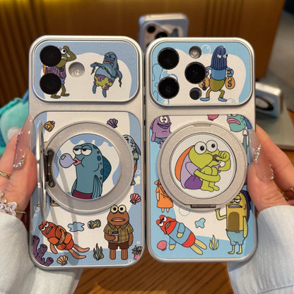 Funny SpongeBob Bubble Fish Character Magsafe Case With 360° Rotatable Ring Stand, Shockproof Protective Phone Cover For iPhone
