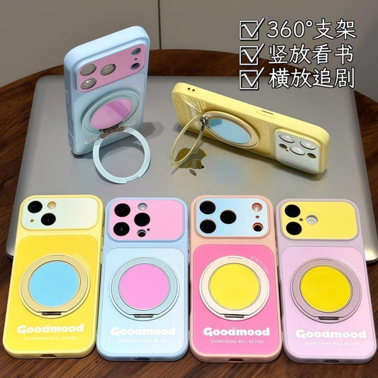 Aesthetic Pastel Dual Color Phone Case With 360° Rotation Ring Stand, Goodmood Everything Will Be Fine Text Soft Anti-drop  Protective Case