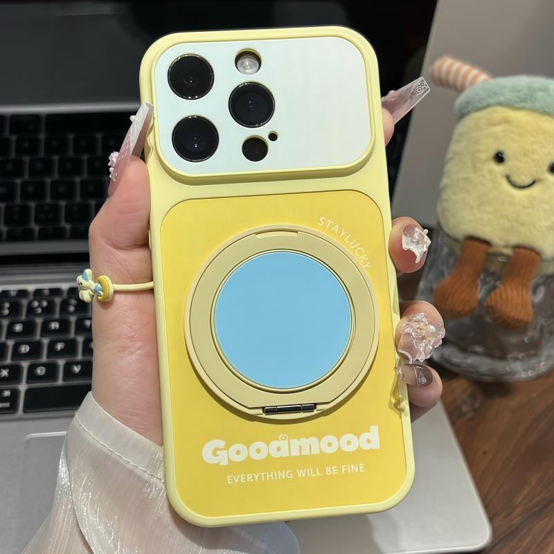 Aesthetic Pastel Dual Color Phone Case With 360° Rotation Ring Stand, Goodmood Everything Will Be Fine Text Soft Anti-drop  Protective Case