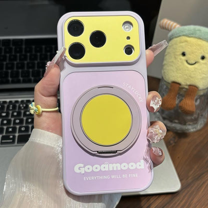 Aesthetic Pastel Dual Color Phone Case With 360° Rotation Ring Stand, Goodmood Everything Will Be Fine Text Soft Anti-drop  Protective Case