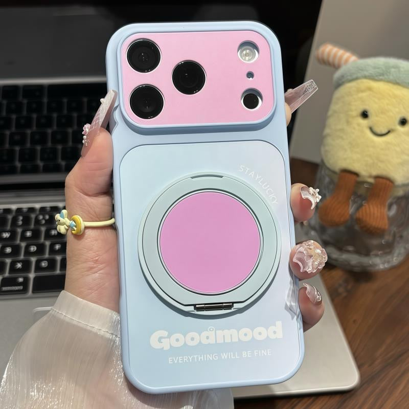 Aesthetic Pastel Dual Color Phone Case With 360° Rotation Ring Stand, Goodmood Everything Will Be Fine Text Soft Anti-drop  Protective Case