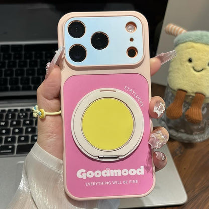 Aesthetic Pastel Dual Color Phone Case With 360° Rotation Ring Stand, Goodmood Everything Will Be Fine Text Soft Anti-drop  Protective Case