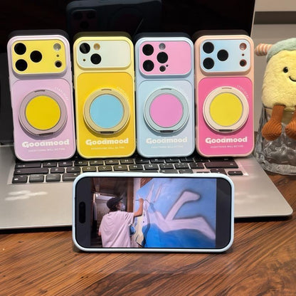 Aesthetic Pastel Dual Color Phone Case With 360° Rotation Ring Stand, Goodmood Everything Will Be Fine Text Soft Anti-drop  Protective Case