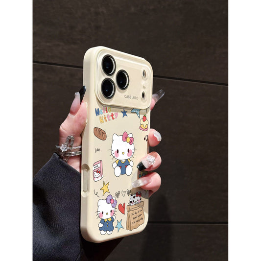 Cute  Hello Kitty Cartoon Print Phone Case Compatible With iPhone 15 14 13 12 11 Pro Max, Large Lens Window Anti-drop Soft Silicone Aesthetic Kawaii Kitty Protective Case Cover for Women Girls