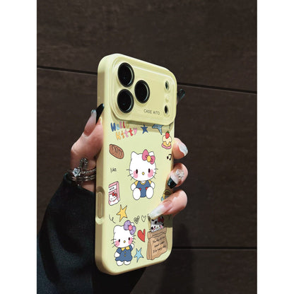 Cute  Hello Kitty Cartoon Print Phone Case Compatible With iPhone 15 14 13 12 11 Pro Max, Large Lens Window Anti-drop Soft Silicone Aesthetic Kawaii Kitty Protective Case Cover for Women Girls