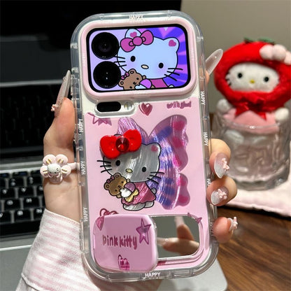 Cute Pink Hello Kitty Butterfly Phone Case, Clear Shockproof Protective Case With Foldable Stand, Soft Girl Y2K Sanrio Character Phone Cover