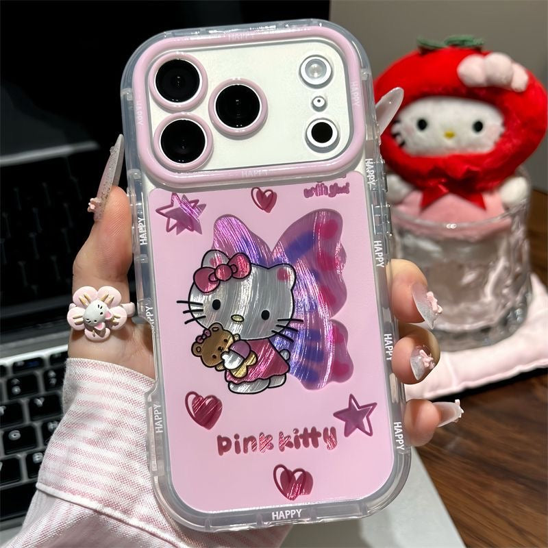 Cute Pink Hello Kitty Butterfly Phone Case, Clear Shockproof Protective Case With Foldable Stand, Soft Girl Y2K Sanrio Character Phone Cover