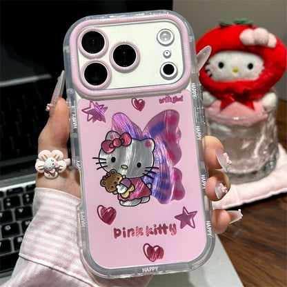 Cute Pink Hello Kitty Butterfly Phone Case, Clear Shockproof Protective Case With Foldable Stand, Soft Girl Y2K Sanrio Character Phone Cover