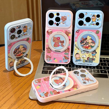 Kawaii Summer Hello Kitty Crayon Shinchan Magnetic Ring Kickstand Phone Case, Shockproof Anti-Drop Protective Cover Compatible With iPhone