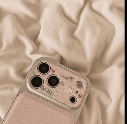 Kawaii Pink Miffy Rabbit Phone Case, Large Camera Window Protective Cover with Detachable Plush Bunny Pendant Shockproof Case for iPhone
