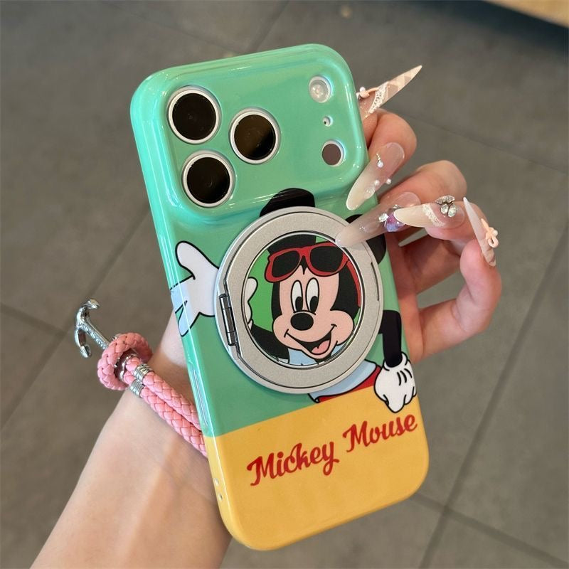 Vintage Cartoon Mickey Mouse Goofy Tweety Bird Magnetic Ring Kickstand Phone Case, Shockproof Large Camera Window Protective Cover for iPhone