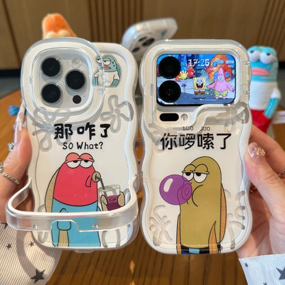 Funny SpongeBob Squidward Patrick Wave Phone Case With Flip Mirror Lens Cover