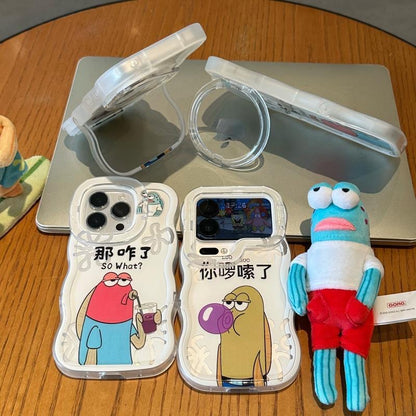 Funny SpongeBob Squidward Patrick Wave Phone Case With Flip Mirror Lens Cover