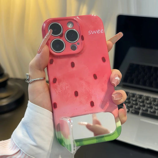 Summer Sweet Watermelon Design Phone Case Built-in Foldable Stand, Shockproof Soft Glossy Phone Cover