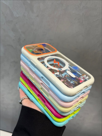 Cartoon Snoopy Painter Graffiti Clear  Phone Case, Multi Pastel Glossy Frame Shockproof Protective Case for iPhone