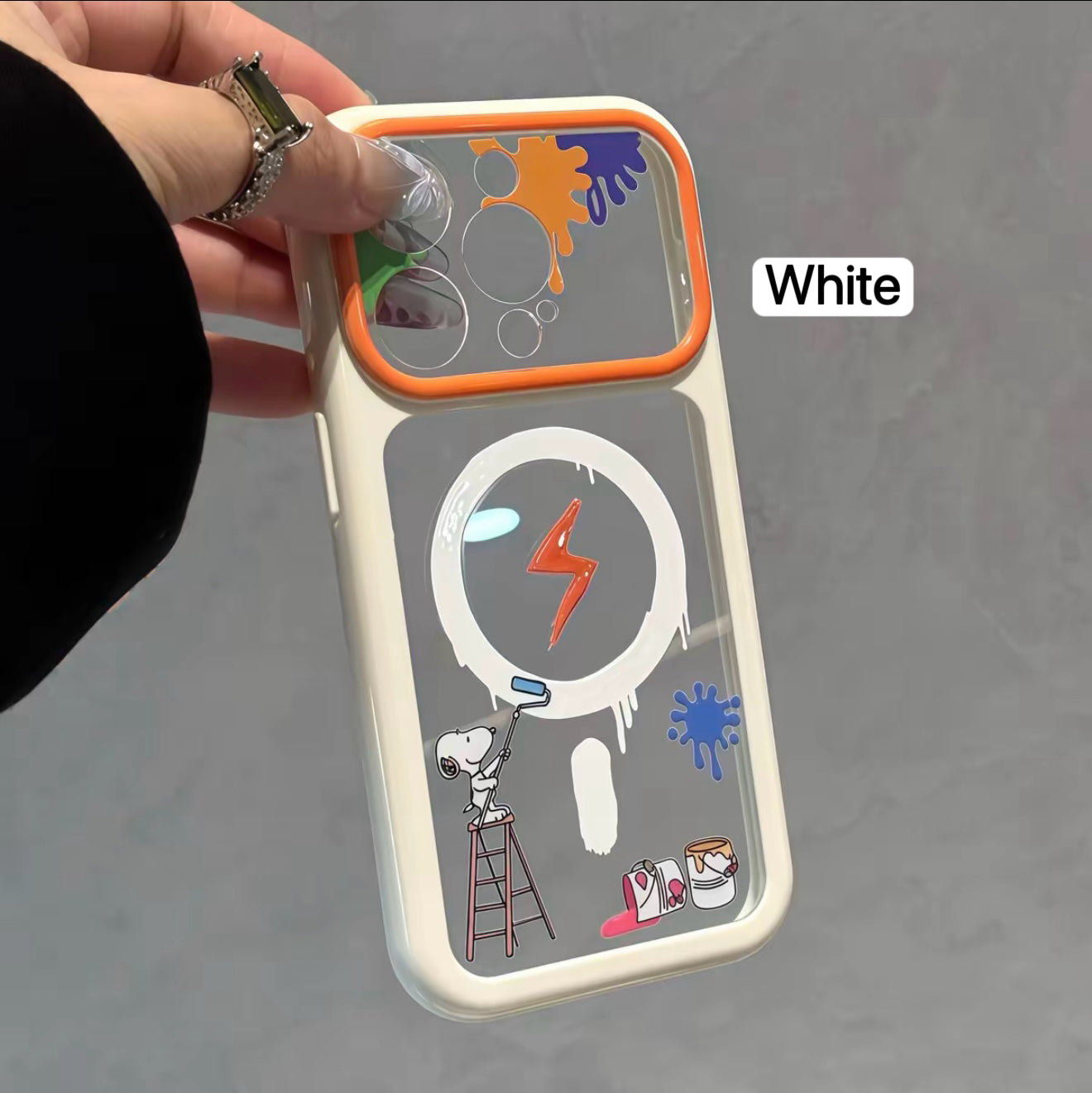 Cartoon Snoopy Painter Graffiti Clear  Phone Case, Multi Pastel Glossy Frame Shockproof Protective Case for iPhone