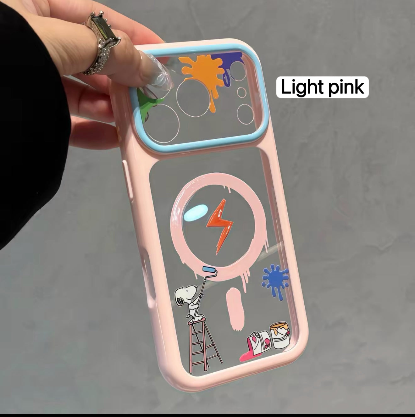 Cartoon Snoopy Painter Graffiti Clear  Phone Case, Multi Pastel Glossy Frame Shockproof Protective Case for iPhone