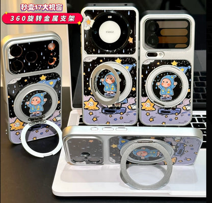 Aesthetic Purple Star Twinkletwinkle Cartoon Character Phone Case, 360 Rotatable Magnetic Kickstand Shockproof Phone Cover for Fold & Normal Cell Phones