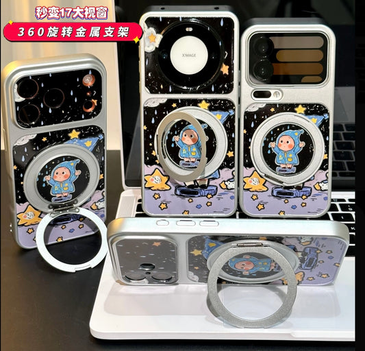 Aesthetic Purple Star Twinkletwinkle Cartoon Character Phone Case, 360 Rotatable Magnetic Kickstand Shockproof Phone Cover for Fold & Normal Cell Phones