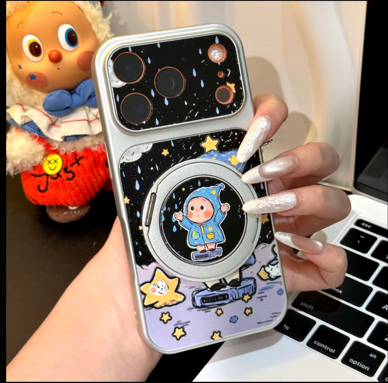 Aesthetic Purple Star Twinkletwinkle Cartoon Character Phone Case, 360 Rotatable Magnetic Kickstand Shockproof Phone Cover for Fold & Normal Cell Phones