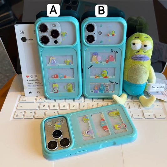 Kawaii SpongeBob Patrick Squidward  Phone Case Creative Transparent Window Shockproof Protective Case For iPhone Series