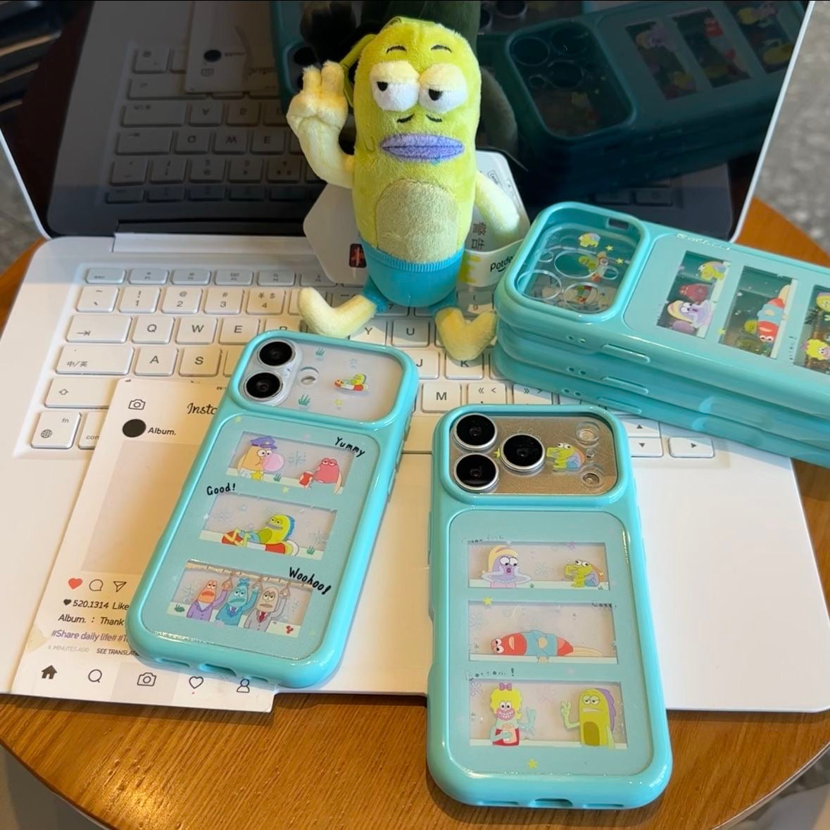 Kawaii SpongeBob Patrick Squidward  Phone Case Creative Transparent Window Shockproof Protective Case For iPhone Series