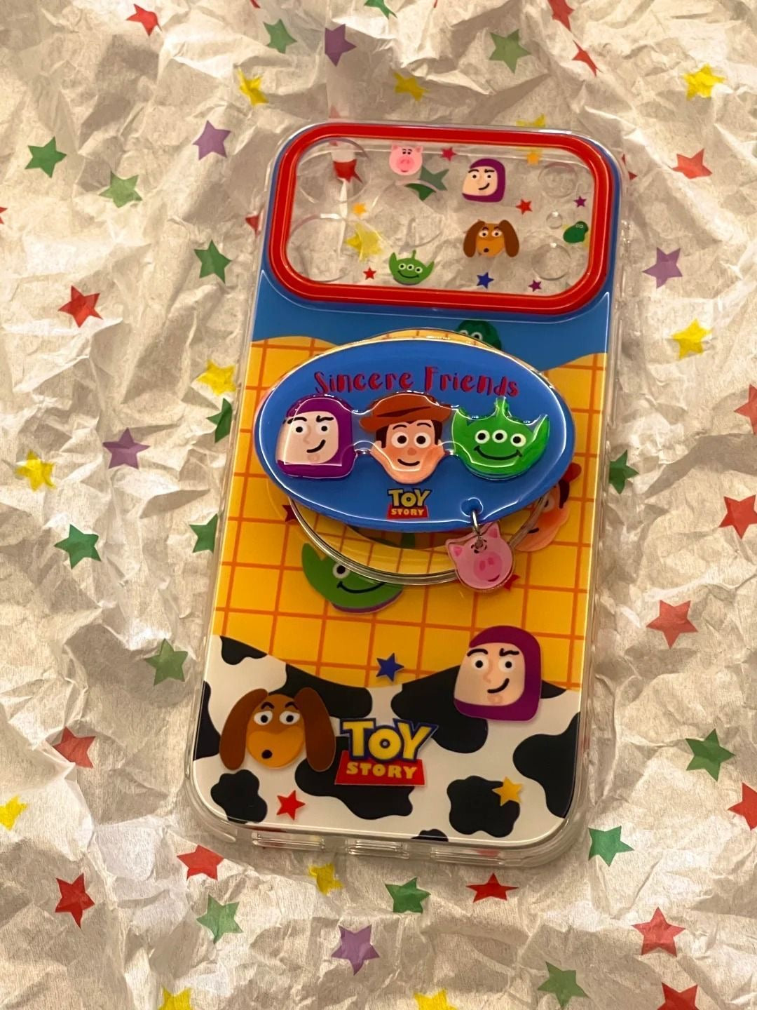 Kawaii  Toy Story Woody Alien Piggy Phone Case Detachable Charm Pendant Large Camera Window Transparent Soft Phone Cover For iPhone Series