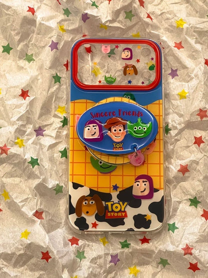 Kawaii  Toy Story Woody Alien Piggy Phone Case Detachable Charm Pendant Large Camera Window Transparent Soft Phone Cover For iPhone Series