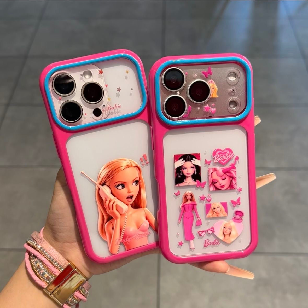 Vintage Cute Barbie Flip Lens Window Phone Case Kawaii Pink Frame Shockproof Soft Silicone Protective Cover For iPhone 17 16 15 14 13 12 Pro Max Girly Aesthetic Phone Shell