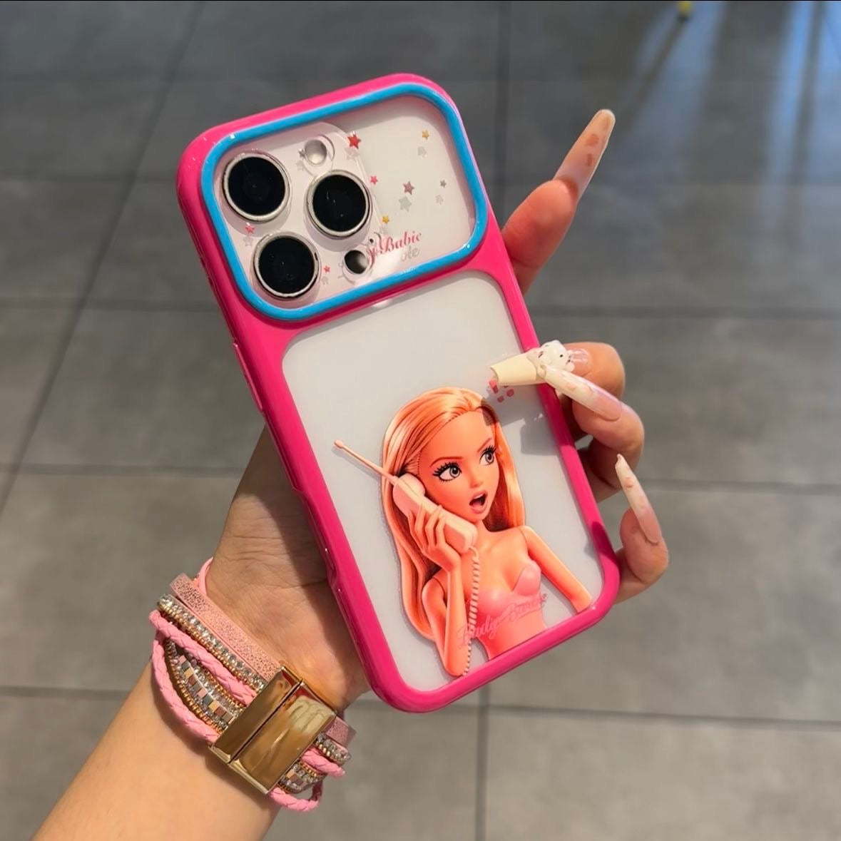 Vintage Cute Barbie Flip Lens Window Phone Case Kawaii Pink Frame Shockproof Soft Silicone Protective Cover For iPhone 17 16 15 14 13 12 Pro Max Girly Aesthetic Phone Shell