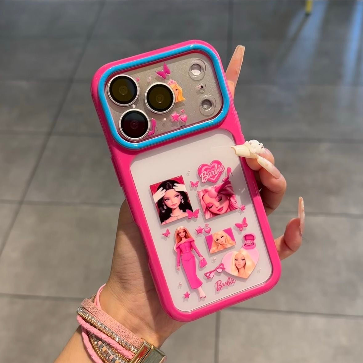 Vintage Cute Barbie Flip Lens Window Phone Case Kawaii Pink Frame Shockproof Soft Silicone Protective Cover For iPhone 17 16 15 14 13 12 Pro Max Girly Aesthetic Phone Shell