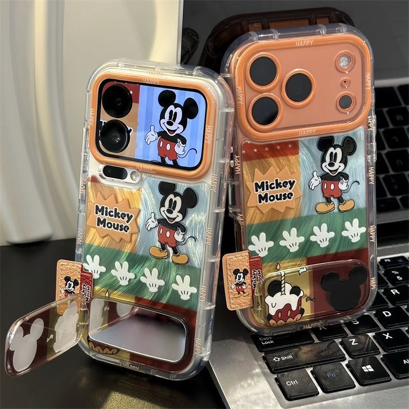 Vintage Mickey Mouse Cartoon Character Printed Transparent Phone Case, Large Camera Frame For iPhone