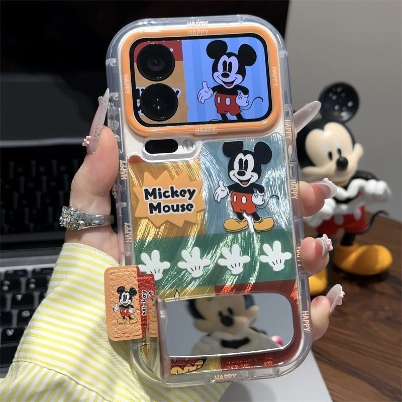 Vintage Mickey Mouse Cartoon Character Printed Transparent Phone Case, Large Camera Frame For iPhone