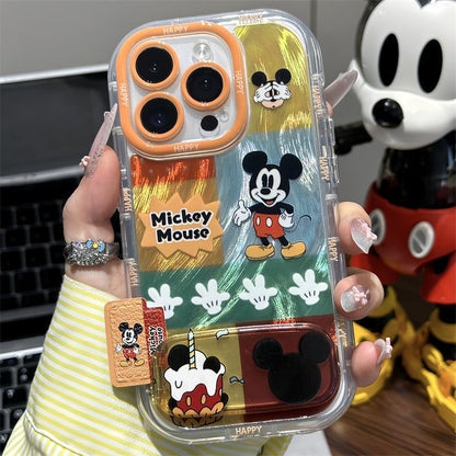 Vintage Mickey Mouse Cartoon Character Printed Transparent Phone Case, Large Camera Frame For iPhone