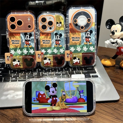 Vintage Mickey Mouse Cartoon Character Printed Transparent Phone Case, Large Camera Frame For iPhone