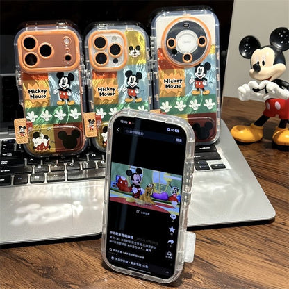 Vintage Mickey Mouse Cartoon Character Printed Transparent Phone Case, Large Camera Frame For iPhone