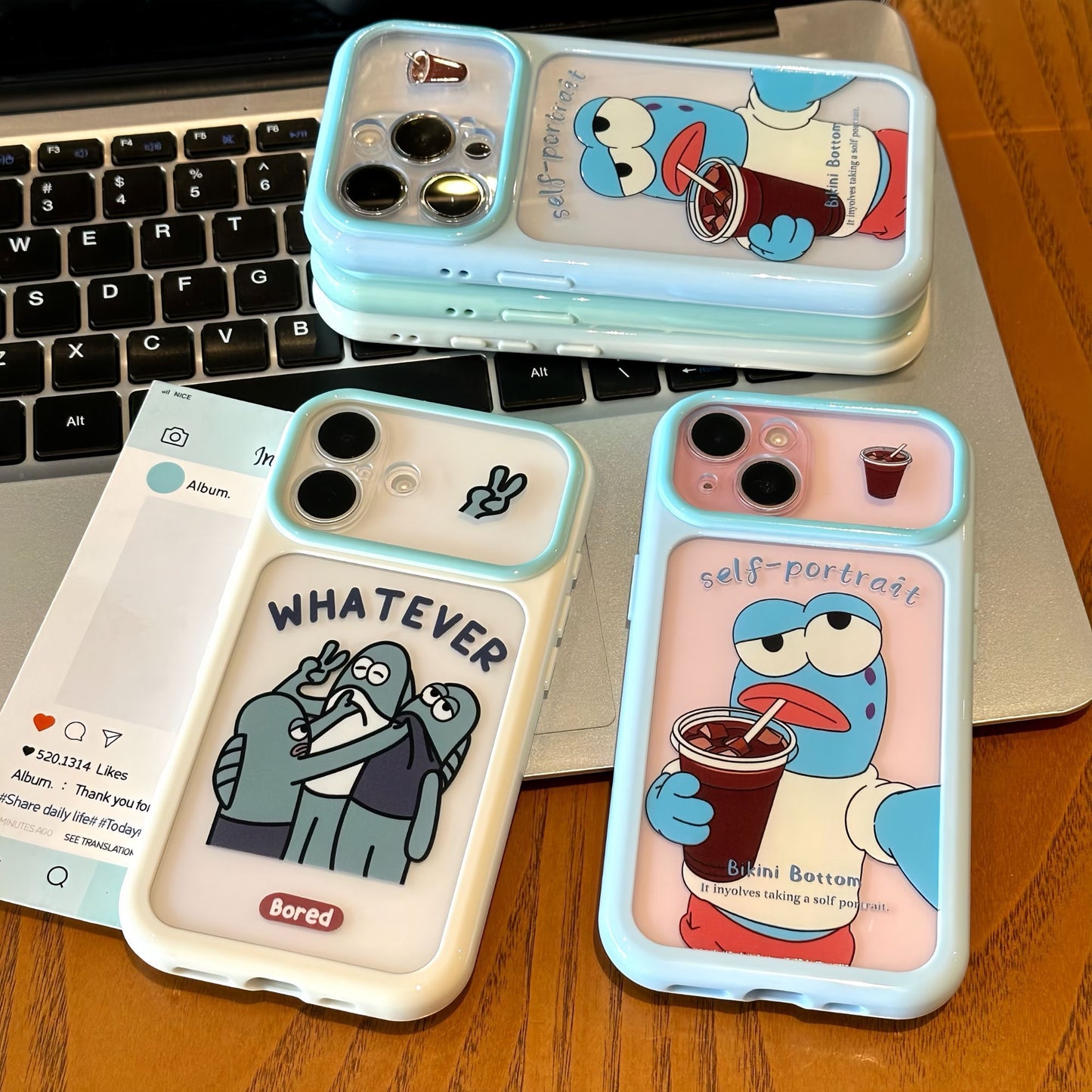 Funny Cartoon Blue Bikini Bottom Fish Character Pattern, Full Camera Lens Cutout Shockproof Protective Cover For iPhone All Series