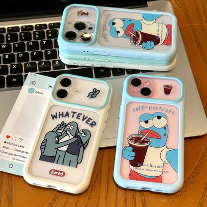 Funny Cartoon Blue Bikini Bottom Fish Character Pattern, Full Camera Lens Cutout Shockproof Protective Cover For iPhone All Series