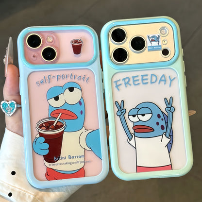 Funny Cartoon Blue Bikini Bottom Fish Character Pattern, Full Camera Lens Cutout Shockproof Protective Cover For iPhone All Series