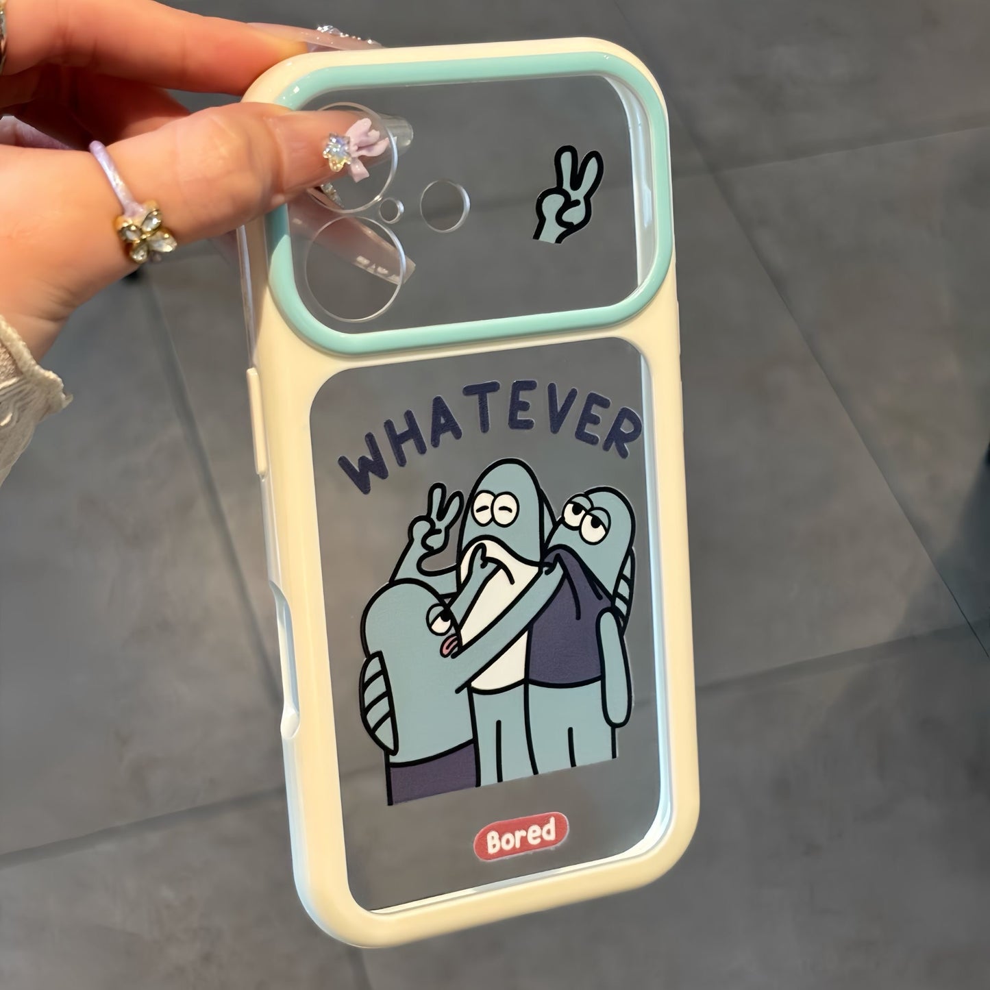 Funny Cartoon Blue Bikini Bottom Fish Character Pattern, Full Camera Lens Cutout Shockproof Protective Cover For iPhone All Series