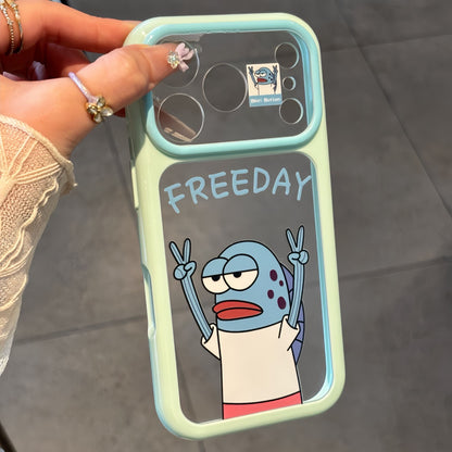 Funny Cartoon Blue Bikini Bottom Fish Character Pattern, Full Camera Lens Cutout Shockproof Protective Cover For iPhone All Series