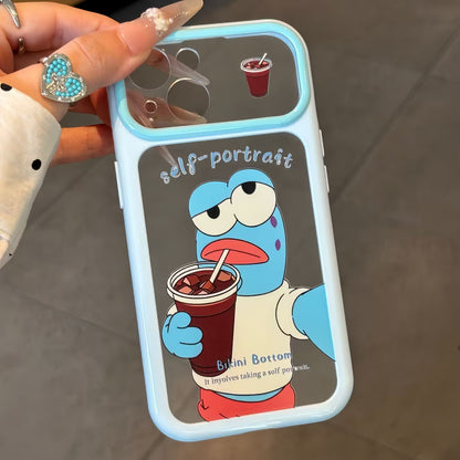 Funny Cartoon Blue Bikini Bottom Fish Character Pattern, Full Camera Lens Cutout Shockproof Protective Cover For iPhone All Series