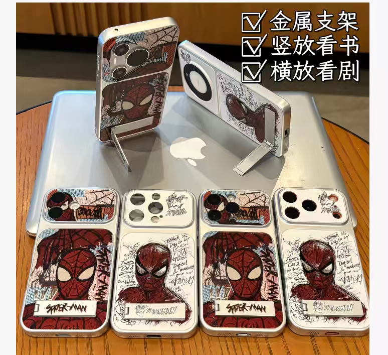 Graffiti Street SuperHero Spiderman Sketch Printed Phone Case, Built-in Foldable Metal Kickstand