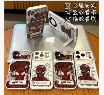 Graffiti Street SuperHero Spiderman Sketch Printed Phone Case, Built-in Foldable Metal Kickstand